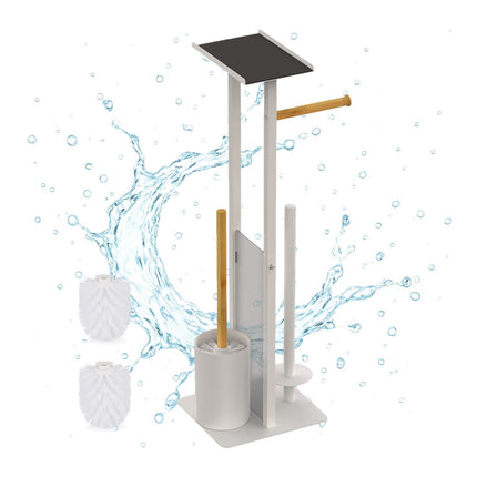 Toilet Paper Holder with Shelf – Metal & Bamboo