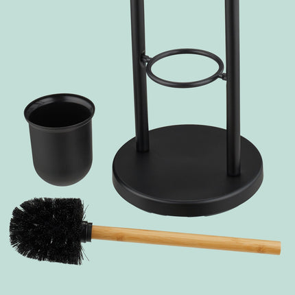 Toilet Paper Holder with Shelf – Metal and Bamboo