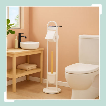 Toilet Paper Holder with Shelf – Metal and Bamboo