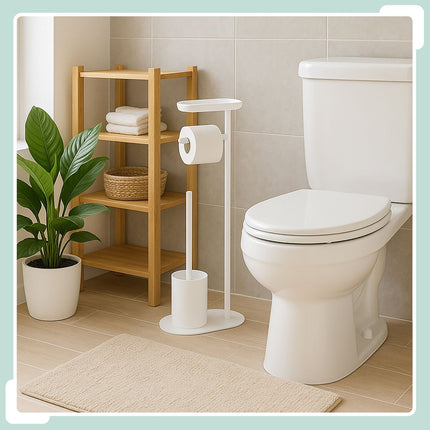 Toilet Paper Holder with Shelf and Brush