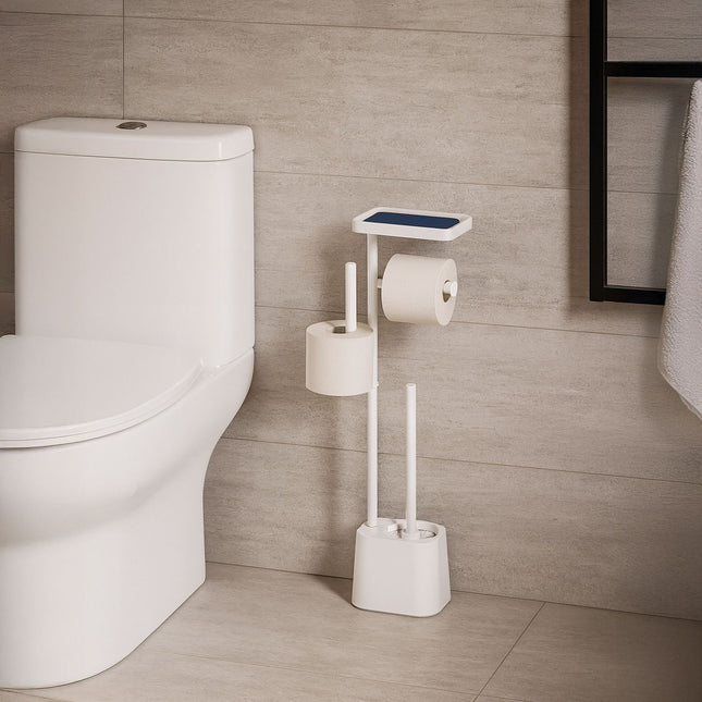 Toilet Paper Holder with Shelf and Brush – Metal