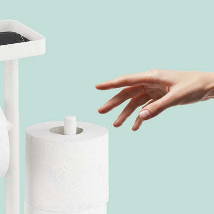Toilet Paper Holder with Shelf and Brush – Metal