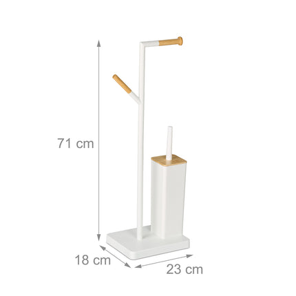 Toilet Roll Holder & Brush Set, Bamboo & Steel
