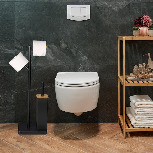 Toiletrolhouder & Borstelset, Bamboe & Staal