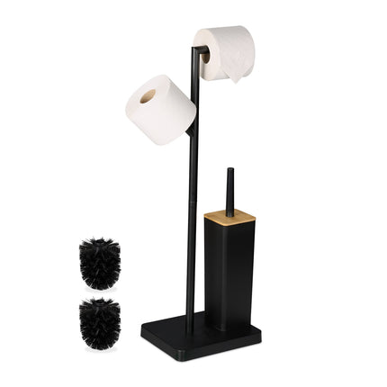 Toilet Roll Holder & Brush Set, Bamboo & Steel