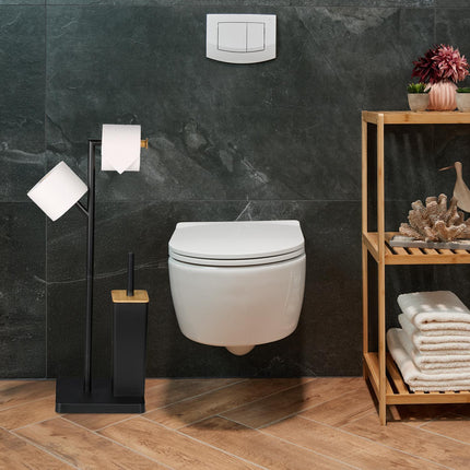 Toilet Roll Holder & Brush Set, Bamboo & Steel