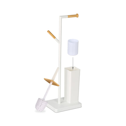 Toilet Roll Holder & Brush Set, Bamboo & Steel