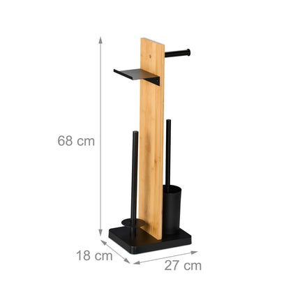 Toilet Roll Holder & Brush Set with Bamboo Shelf