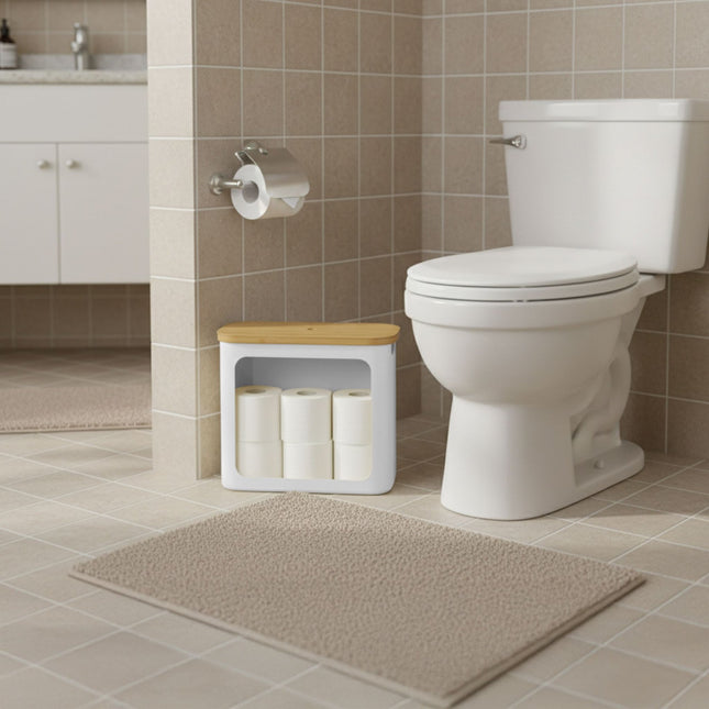 Toiletrolhouder, van stof, geschikt voor 12 rollen.