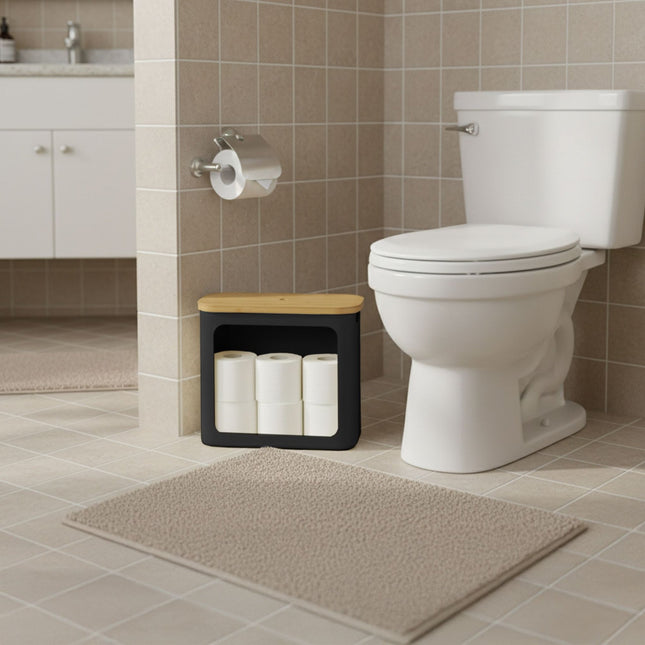 Toiletrolhouder, van stof, geschikt voor 12 rollen.