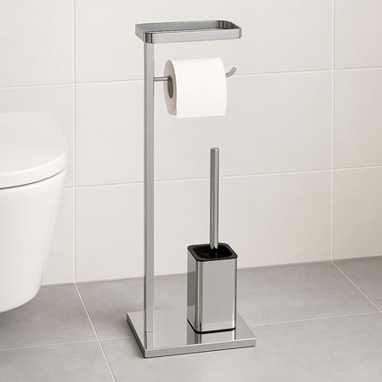 Toilet Roll Holder Set with Brush and Shelf
