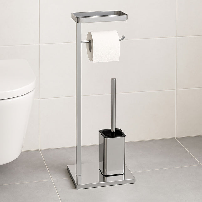 Toilet Roll Holder Set with Brush and Shelf