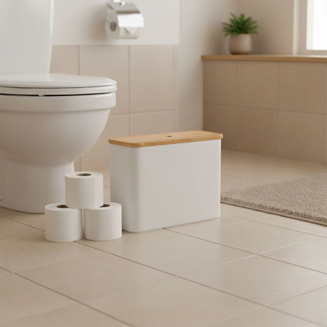Toiletrolhouder, vierkant, van stof, geschikt voor 12 rollen.