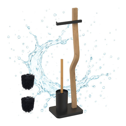 Toilet Roll Holder and Brush Set, Wood and Metal