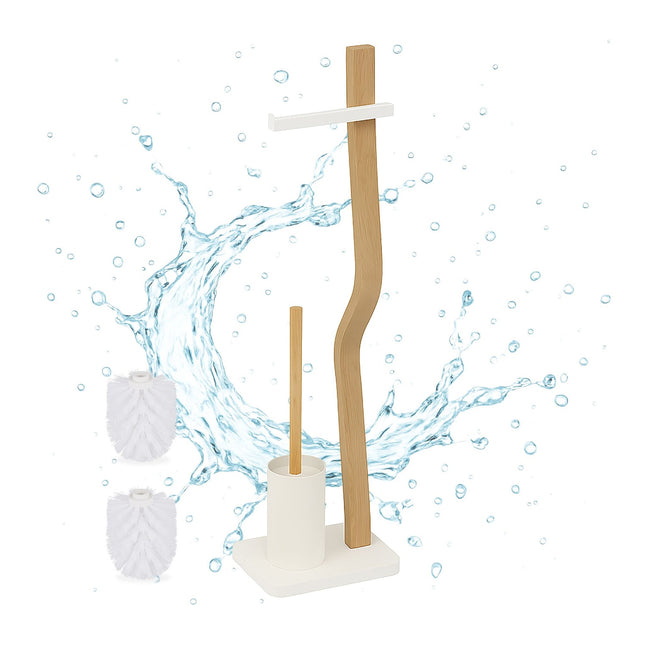 Toiletrolhouder en borstelset, hout en metaal