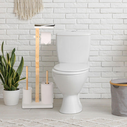Toilet Roll Holder and Brush Set with Shelf