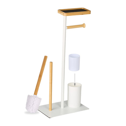 Toilet Roll Holder and Brush Set with Shelf