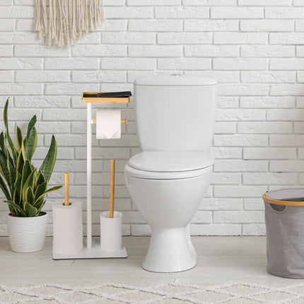 Toilet Roll Holder and Brush Set with Shelf