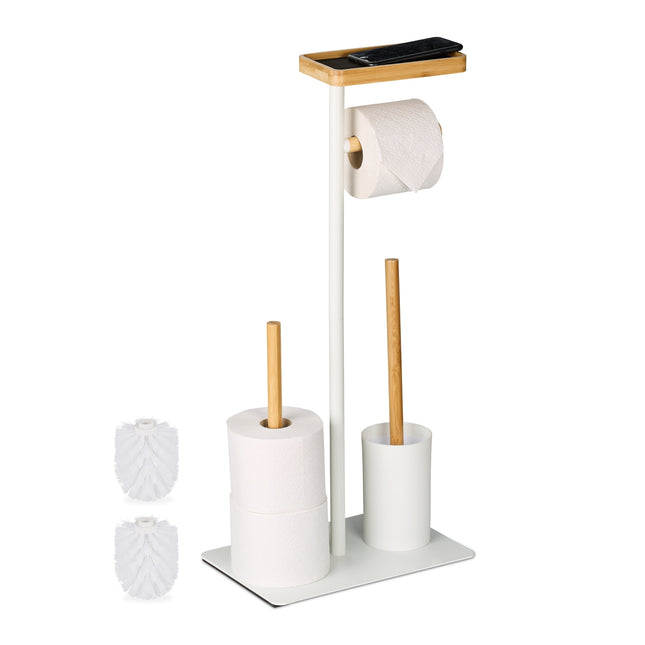 Toilet Roll Holder and Brush Set with Shelf