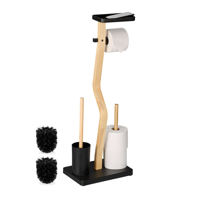 Toilet Roll Holder and Brush Set with Shelf
