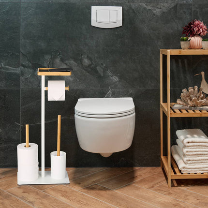 Toilet Roll Holder and Brush Set with Shelf