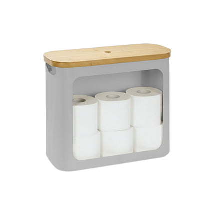 Toilet Roll Holder with Bamboo Lid, Holds 12 Rolls
