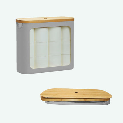 Toilet Roll Holder with Bamboo Lid, Holds 12 Rolls