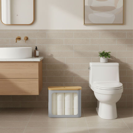 Toilet Roll Holder with Bamboo Lid, Holds 12 Rolls