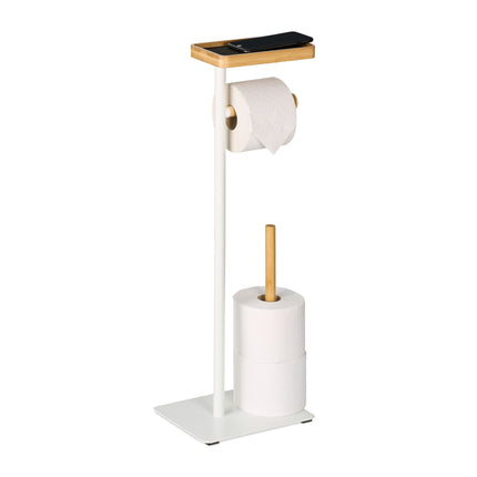 Toilet Roll Holder with Shelf – Iron & Bamboo