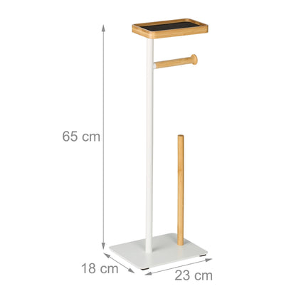 Toilet Roll Holder with Shelf – Iron & Bamboo