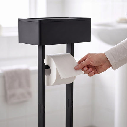 Toilet Roll Holder with Storage Shelf – Black Bamboo