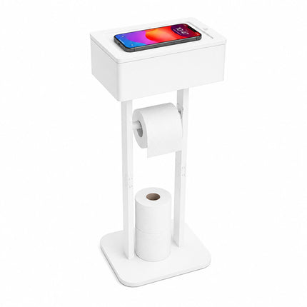 Toilet Roll Holder with Storage Shelf – White, Bamboo