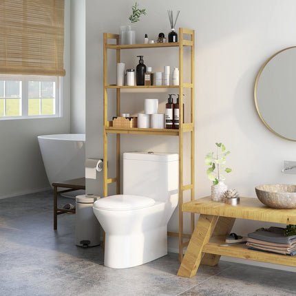 Bathroom shelf in 3 levels in bamboo with tip protection