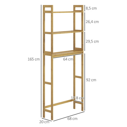 Bathroom shelf in 3 levels in bamboo with tip protection
