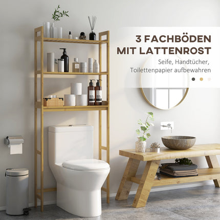 Bathroom shelf in 3 levels in bamboo with tip protection