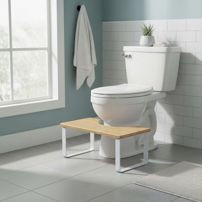 Toilet Step Stool, Bamboo & Metal, Non-Slip