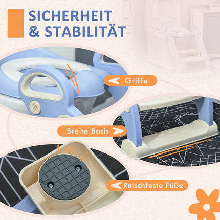 Children's toilet trainer with steps & handle, 2-6 years