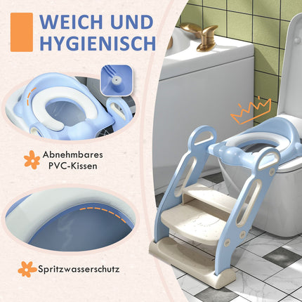 Children's toilet trainer with steps & handle, 2-6 years
