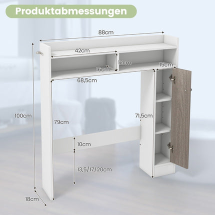 Toilet cabinet, bathroom overmount cabinet with adjustable shelves, white