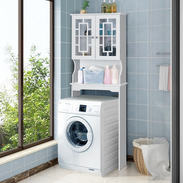 Toilet cabinet, bathroom shelf, toilet shelf, washing machine cabinet with 3 shelves, white, 60 x 22 x 170.5 cm