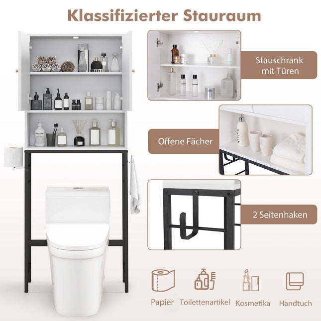 Toiletkast vrijstaand toiletplank met 2 deuren & 2 haken 63 x 23 x 165,5 cm wit