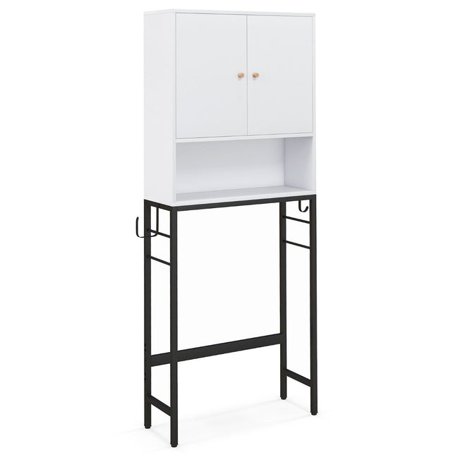 Toiletkast vrijstaand toiletplank met 2 deuren & 2 haken 63 x 23 x 165,5 cm wit