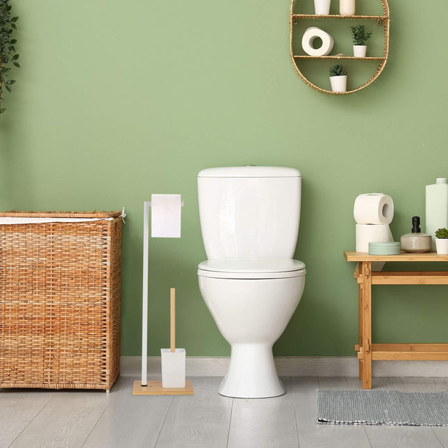 Toiletstoel van bamboe en roestvrij staal