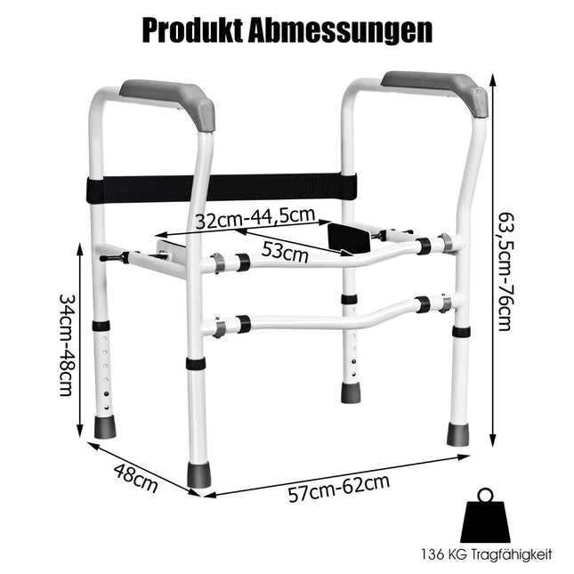 Toilet safety rail with adjustable height & width for seniors