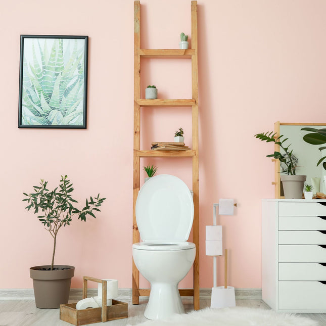Toiletzitting van bamboe en roestvrij staal