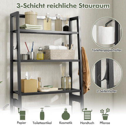 Toilet shelf freestanding bathroom shelf with adjustable shelves 65 x 28 x 159 cm black