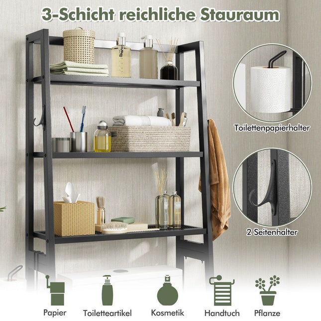 Toiletplank vrijstaande badkamerplank met verstelbare planken 65 x 28 x 159 cm zwart