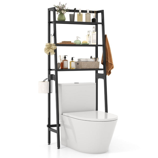 Toiletplank vrijstaande badkamerplank met verstelbare planken 65 x 28 x 159 cm zwart