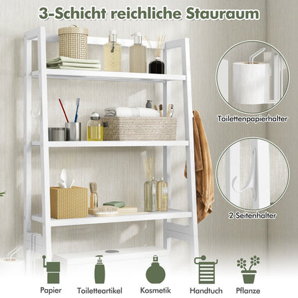 Toilet shelf freestanding bathroom shelf with adjustable shelves 65 x 28 x 159 cm white