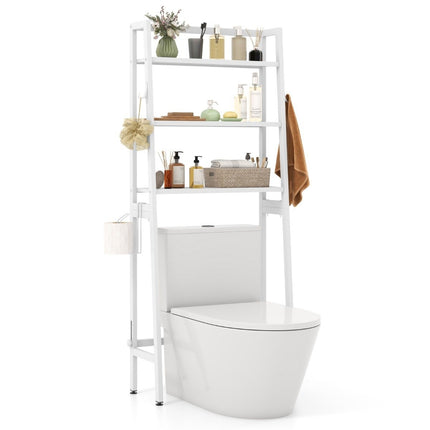 Toilet shelf freestanding bathroom shelf with adjustable shelves 65 x 28 x 159 cm white